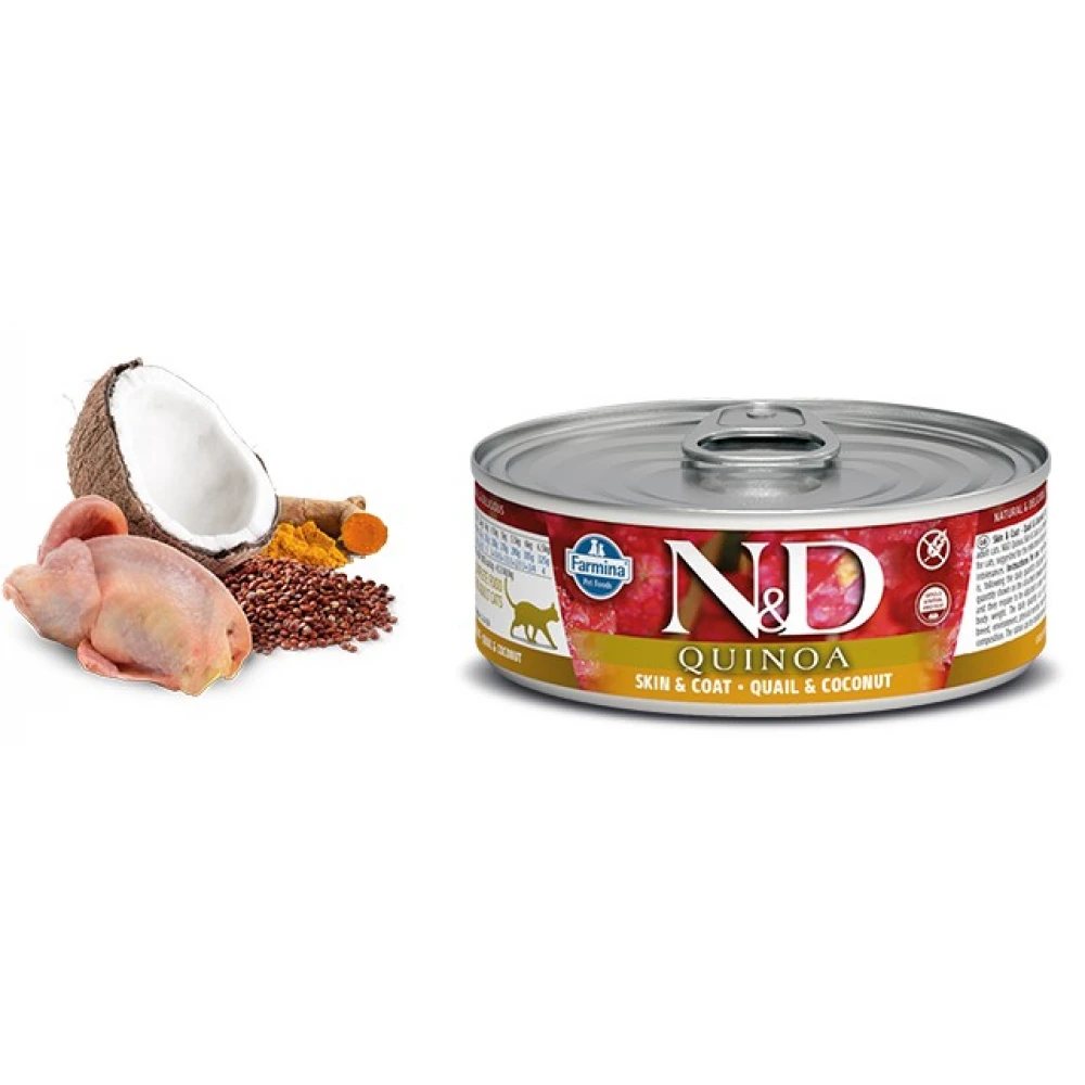 N&D Cat Quinoa Skin & Coat Quail Wet Food 80gr (12τμχ) 4 N&D Cat Quinoa Skin & Coat Quail Wet Food 80gr (12τμχ) - Image 2