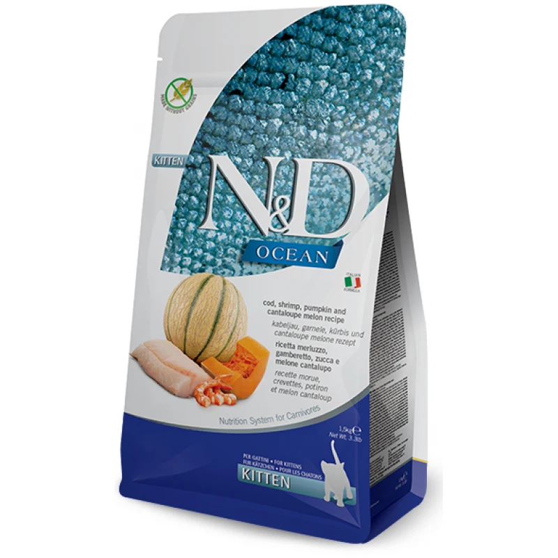 N&D Cat Kitten Cod Shrimp Pumpkin And Cantaloupe Melon 1,5kg 3 N&D Cat Kitten Cod Shrimp Pumpkin And Cantaloupe Melon 1,5kg